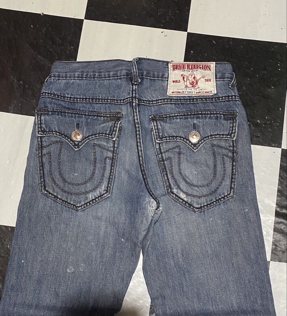 True Religion Baggy Pants (Category: Jeans) located in Cavite. Submitted by plankdalooter (Listing ID 1470281434, Image 3). Description: 34 waistline 41 length 13 thigh 9 hem *repaired distress last pic *minimal dot stain need wash.
