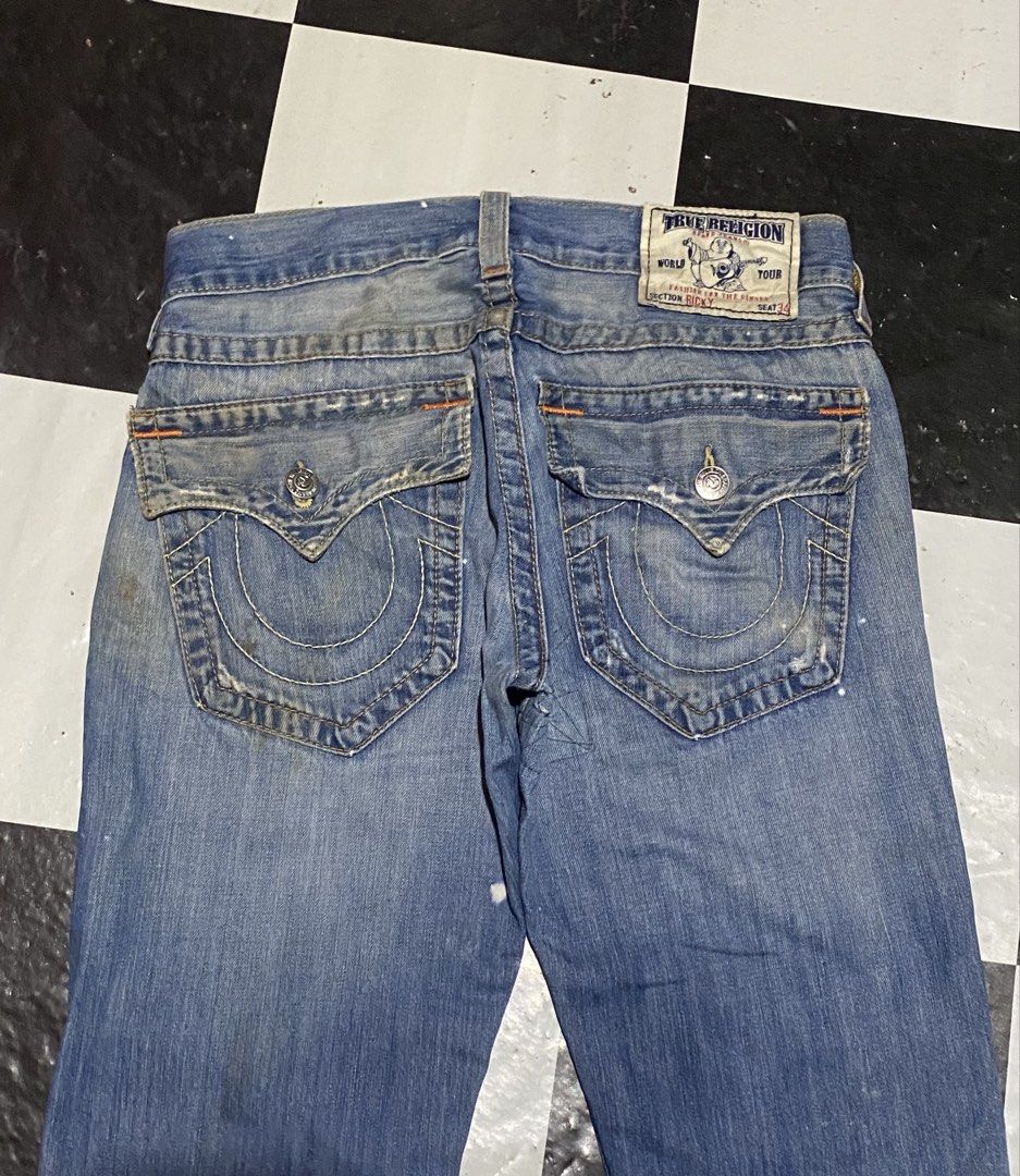 True Religion Pants (Category: Jeans) located in Cavite. Submitted by plankdalooter (Listing ID 1470282107, Image 3). Description: 33 waistline 40 length 8.5 hem need wash last 3 pics issue *repaired distress bandang *distress .