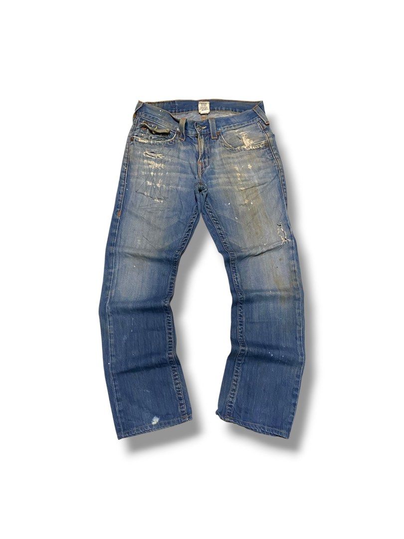 True Religion Pants (Category: Jeans) located in Cavite. Submitted by plankdalooter (Listing ID 1470282107, Image 2). Description: 33 waistline 40 length 8.5 hem need wash last 3 pics issue *repaired distress bandang *distress .
