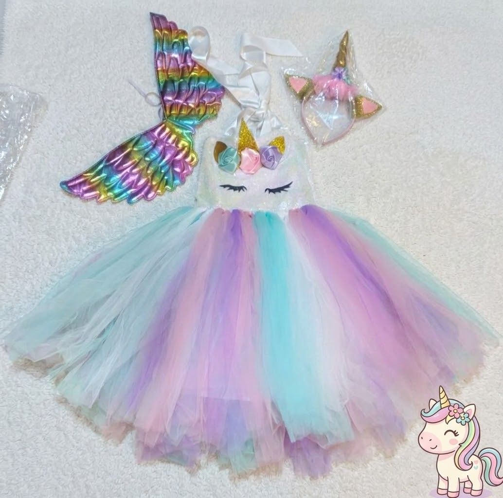 Unicorn Tutu dress (Category: Babies & Kids Fashion) located in Manila. Submitted by carolgaza14 (Listing ID 1470270935, Image 1). Description: "Mine Unicorn 450" 🦄✨ Unicorn Rainbow Tutu Dress with Wings & Headband - 3in1 Set ✨🦄 Make your little princess shine like a real unicorn! Perfect for birthdays, photoshoots, costume party, Halloween, or everyday oOTD! INCLUSION: ✅ 1 x Unicorn Sequin Tutu Dress ✅ 1 x Unicorn Headband with Horn & Ears ✅ 1