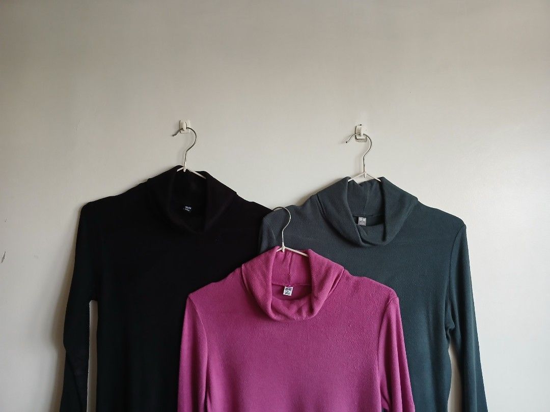 Uniqlo Heattech Fleece Turtle Neck Bundle Take All MEDIUM (Category: Longsleeves) located in Quezon City. Submitted by hzl_praise (Listing ID 1470239252, Image 2). Description: Uniqlo Heattech Fleece Turtle neck Long Sleeves 3 for 650 | Medium Bundle 3 PCS. Uniqlo Turtle Neck Heattech Fleece Color: Black, Pink, Dark Teal (Size: Medium on tag) All Items: No issues | In good condition | Like new | Steamed Good Fabric Quality Extras: •More details a