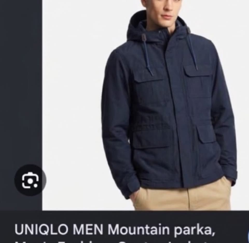 UNIQLO Men Mountain Parka Navy (Category: Coats, Jackets and Outerwear) located in Roxas City. Submitted by shinebusquitvgo (Listing ID 1470264689, Image 1). Description: - Brand: Uniqlo - Item: Mountain Parka / Windbreaker - Color: Dark Navy Blue with black inner lining - Closure: Full zip front with snap button storm flap - Storage: 4 front flap pockets - Fit adjustments: Drawstring hood and waist, plus adjustable velcro sleeve cuffs.