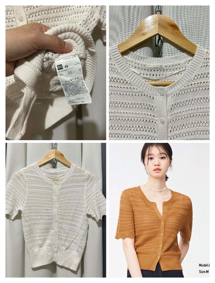 Uniqlo Openwork Short Cardigan (Category: Blouses) located in Guinobatan. Submitted by lorocathrifts (Listing ID 1470257735, Image 1). Description: Uniqlo Openwork Cardigan 🛒400‼️ 𝐒𝐢𝐳𝐞: Xs on tag (keri to Small) 𝐂𝐨𝐥𝐨𝐫: Offwhite 𝐂𝐨𝐧𝐝𝐢𝐭𝐢𝐨𝐧: Good-Excellent ✨🆁🅴🅼🅸🅽🅳🅴🆁🆂✨ ♡ Mine now, pay now ♡ Color may slightly vary due to lighting. ♡ sf starts @51 +2 pesos for pouch 🛍️𝐕𝐢𝐚 𝐉&𝐓 💸𝐆𝐂𝐚𝐬𝐡 📍𝐁𝐢𝐜𝐨𝐥 .