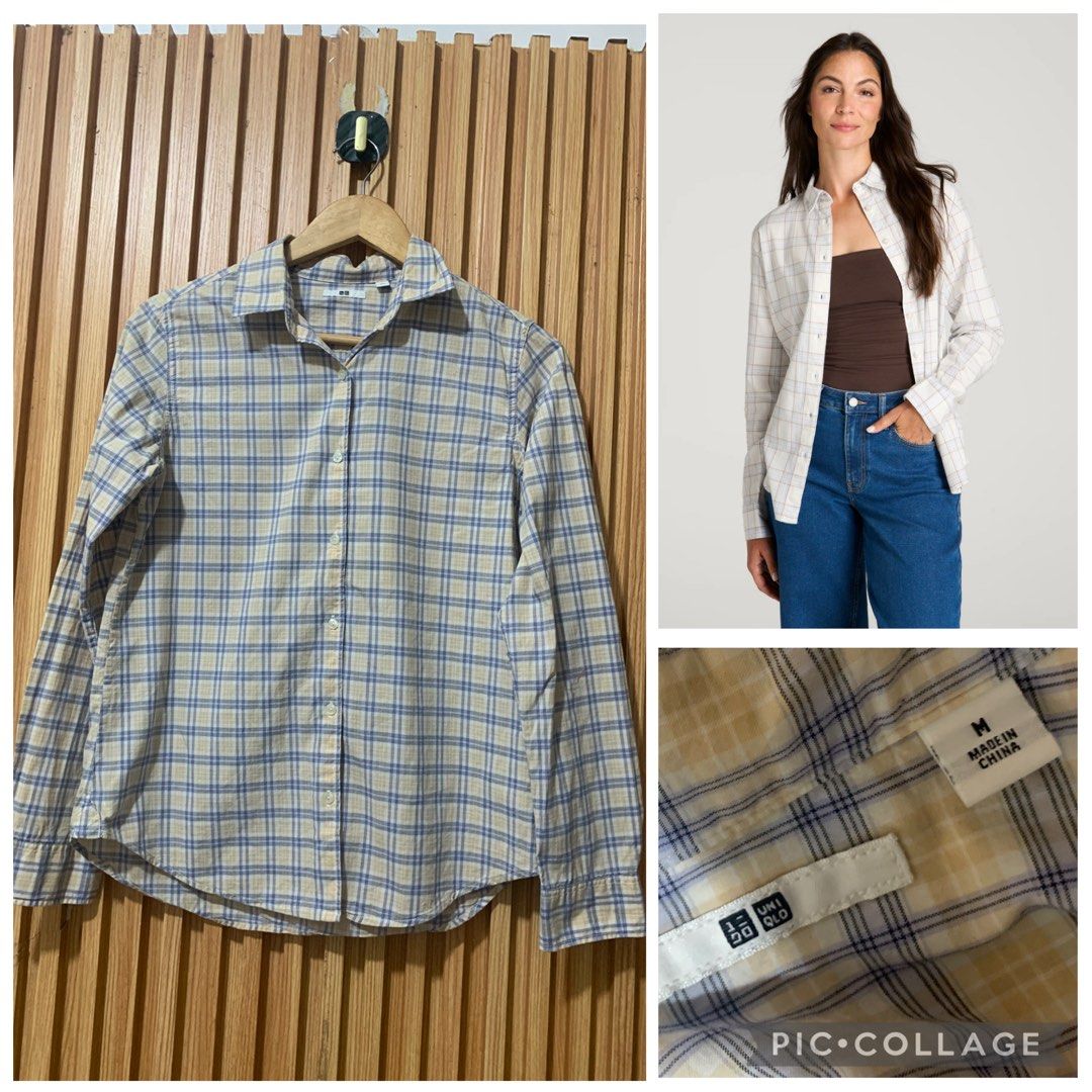 Uniqlo Plaid Long Sleeve Button Down Shirt Size M (Category: Longsleeves) located in Koronadal. Submitted by girlish1105 (Listing ID 1470346563, Image 1). Description: - Brand: Uniqlo - Item: Plaid shirt (blue and yellow check) - Size: Medium (Tag attached inside) - Condition: Clean, no flaws, brand new with tag - Features: Long sleeves, front button closure, classic collar - Material: Soft, comfortable cotton - Styling: Great for casual wear or 