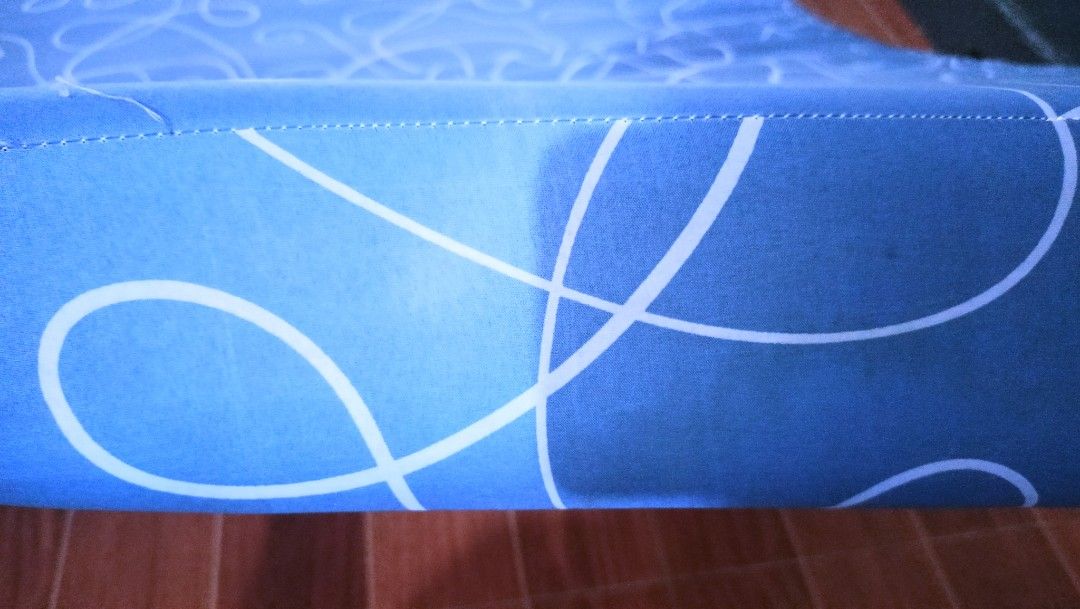 Uratex Foam Mattress (Category: Bed Frames & Mattresses) located in Cavite. Submitted by santinop (Listing ID 1470193782, Image 3). Description: - Brand: Uratex - Size: Double (48x75) -Thickness: 3.5inches - Design: Blue fabric with white abstract swirl pattern - Condition: Clean, with neatly stitched edges - Features: Comfortable thickness for daily sleeping, includes manufacturer tags - Fulfillment: pm for details. pick up around Mandaluyong Ma