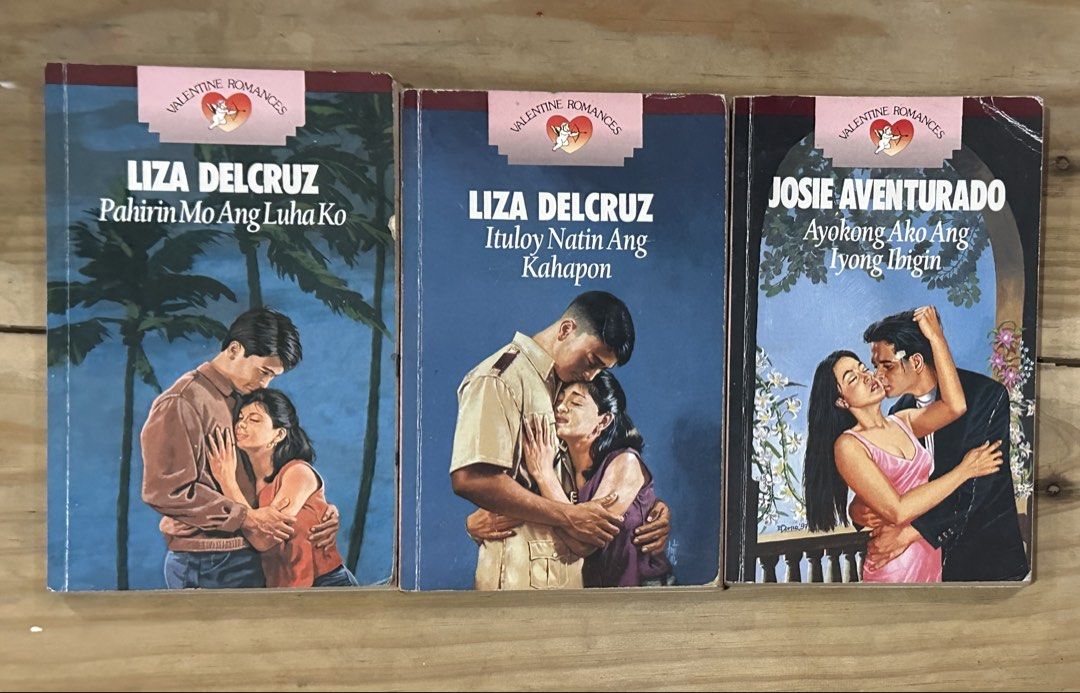 Valentine Romances Tagalog Pocketbooks BUNDLE (Category: Storybooks) located in Caloocan City. Submitted by mae2551 (Listing ID 1470264546, Image 1). Description: - Product: Valentine Romances pocketbooks - Condition: Minor yellowing due to age but spines are intact Selling as a bundle for 50php. Included: - Pahirin Mo Ang Luha Ko by Liza Delcruz - Ituloy Natin Ang Kahapon by Liza Delcruz - Ayokong Ako ang Iyong Ibigin by Josie Aventurado.