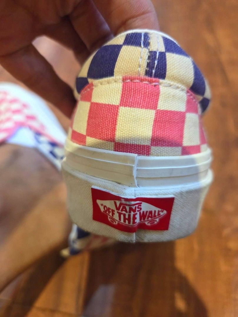 Vans Checkered Slip-On Pink Purple (Category: Sneakers) located in Manila. Submitted by mysticrabbit.284012 (Listing ID 1470147162, Image 3). Description: - Brand: Vans - Style: Checkerboard slip-ons - Colors: Pink (front) and Purple (back) - Sole: Classic rubber waffle sole with red 'Off The Wall' heel patch - Material: Clean canvas upper - Condition/Fit: Super easy to style, just slip on and go.