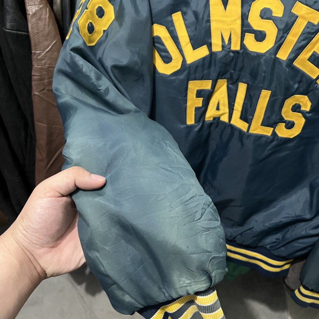 Vintage 80s satin varsity jacket (Category: Coats, Jackets and Outerwear) located in Baguio. Submitted by itsvintageclothing (Listing ID 1470264297, Image 3). Description: Length 25 Pit to pit 24.5.