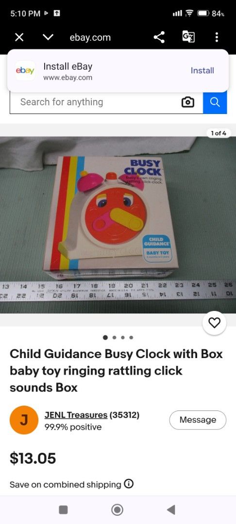 VINTAGE busy clock toy (Category: Educational & Learning Toys) located in Mandaluyong City. Submitted by LEATHERFACE (Listing ID 1470157128, Image 2). Description: - Vintage Child Guidance Busy Clock toy - Fun interactive learning tool for babies and toddlers - Features movable hands, clicking sounds, and top-ringing bells - Cute smiley face dial with numbers - Fully functional with minor vintage wear and marks.