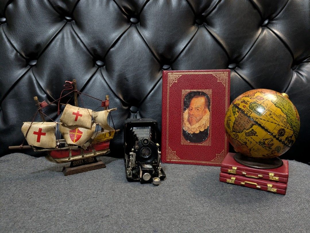Vintage Explorer and Literary Aesthetic Decor Bundle (Category: Vintage Collectibles) located in Makati City. Submitted by thepatentedmill.ph (Listing ID 1470344552, Image 1). Description: "Vintage Explorer & Literary Aesthetic Decor Bundle (4-Piece Lot)" Perfect statement collection for a mini home library, study, office desk, or dark academia aesthetic display. This carefully curated decorative lot brings together classic nautical, vintage phot