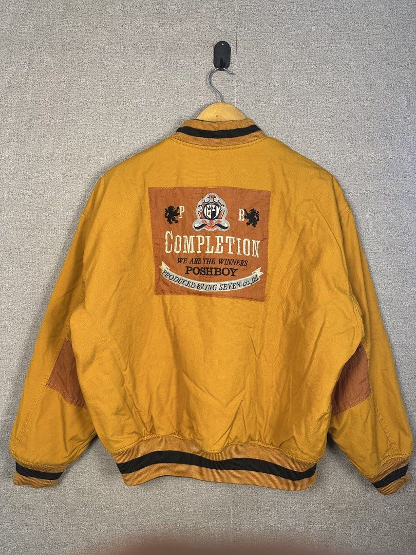 VINTAGE POSH BOY REVERSIBLE BOMBER JACKET (BOXY) (Category: Coats, Jackets and Outerwear) located in Rizal. Submitted by jamesthrift (Listing ID 1470158281, Image 3). Description: VINTAGE POSH BOY REVERSIBLE BOMBER JACKET (BOXY) Size : M - L Dimes: -width 21 -length 25 Condition: excellent Color Rate: 9.5 Issue: minimal stain on mustard side (not noticeable) 🏷️DM 📩.