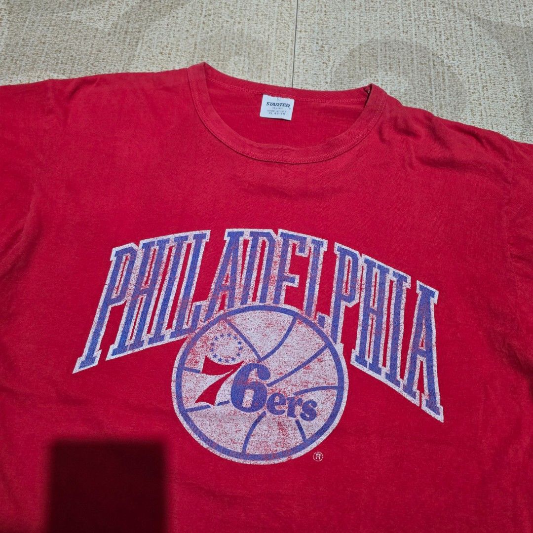 Vintage Starter Philadelphia 76ers (Category: Tshirts & Polo Shirts ) located in El Nido. Submitted by marco.tandoc (Listing ID 1470277677, Image 2). Description: cracks print and pinholes size: Large width: 23 length: 28.