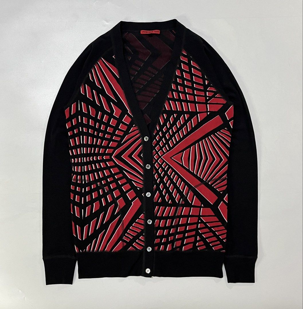 VIVIENNE TAM KNIT CARDGIAN (Category: Luxury Apparel) located in Bacolod City. Submitted by the.finest (Listing ID 1470336378, Image 1). Description: Vivienne Tam Geometric Pattern Knit Cardigan Size: Medium Width: 18 (safe to stretch) Length: 26 Condition: 9/10 2,000+shipping fee.