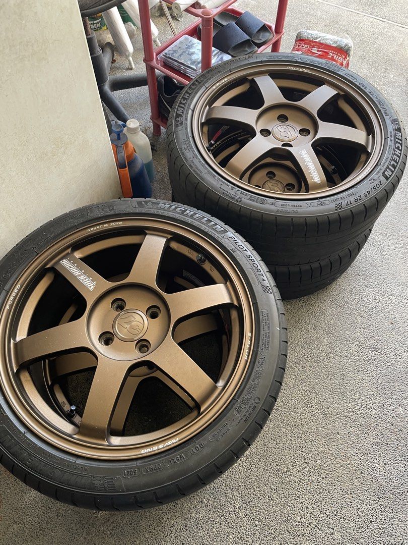 Volk Te37 17 (Category: Mags and Tires) located in Quezon City. Submitted by zla257chol (Listing ID 1470340226, Image 1). Description: For Volk Te37 size 17 x 7.0 Bolt 4 x 100 offset 45 Fit to vios jazz raze Center cap not included Tires included .