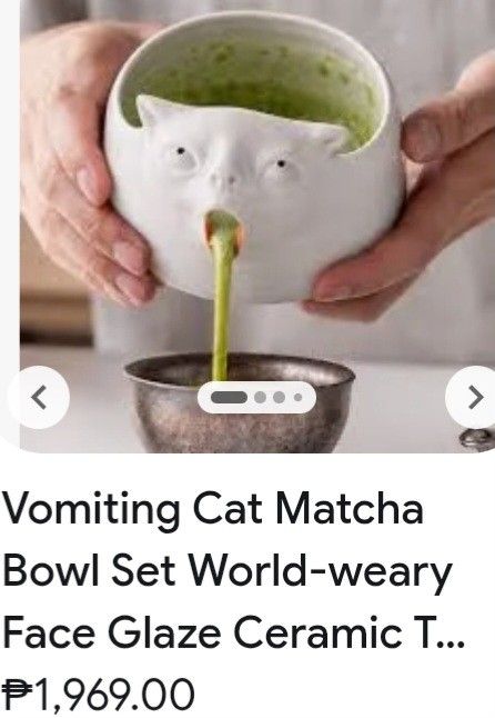 Vomiting Cat Matcha Ceramic (Category: Coffee & Tea Tableware) located in Paranaque City. Submitted by mab.villareal (Listing ID 1470149027, Image 3). Description: Ceramic matcha bowl. Trending in Japan. Brand new in original cardboard box with foam protective packaging. Unused piece .
