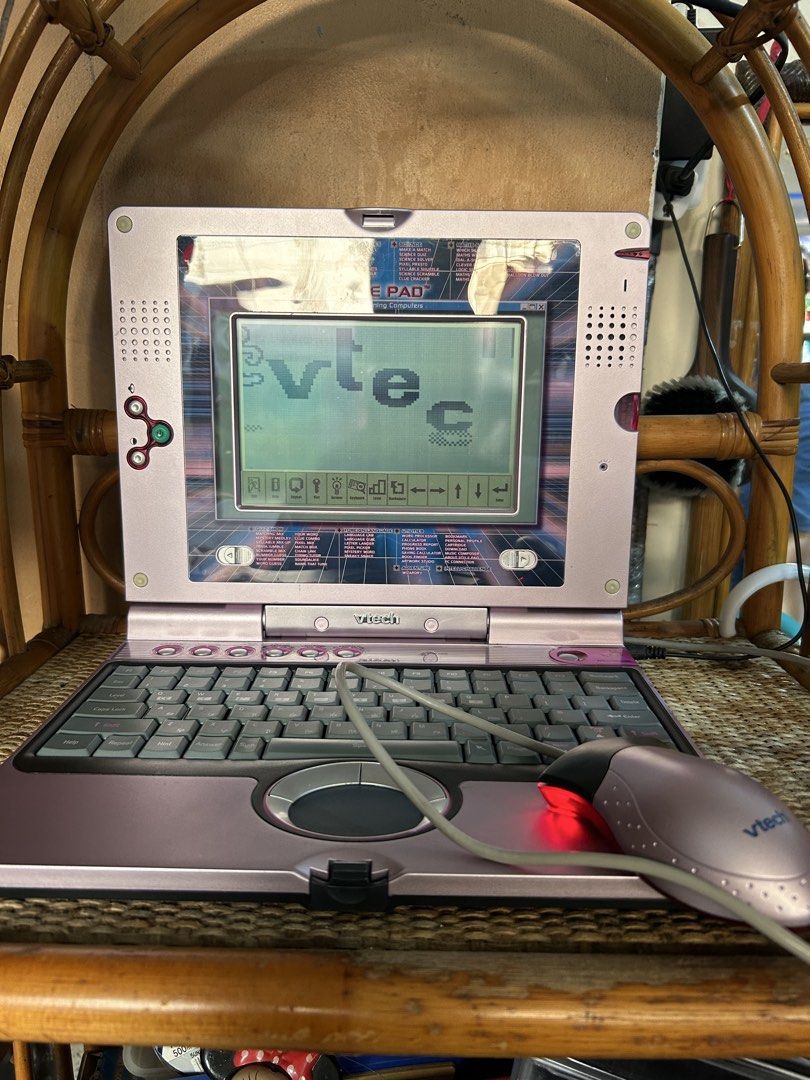 Vtech Style Pad Electronic Learning Computer with Mouse and Cartridge (Category: Educational & Learning Toys) located in Manila. Submitted by starbalesukandjapansurplus (Listing ID 1470347663, Image 1). Description: No charger included - Pink VTech style learning laptop toy with a working monochrome screen - Includes matching mouse, pink Think Fast cartridge, and power adapter - Fully tested: keyboard, screen, and mouse are all 100% functional - 