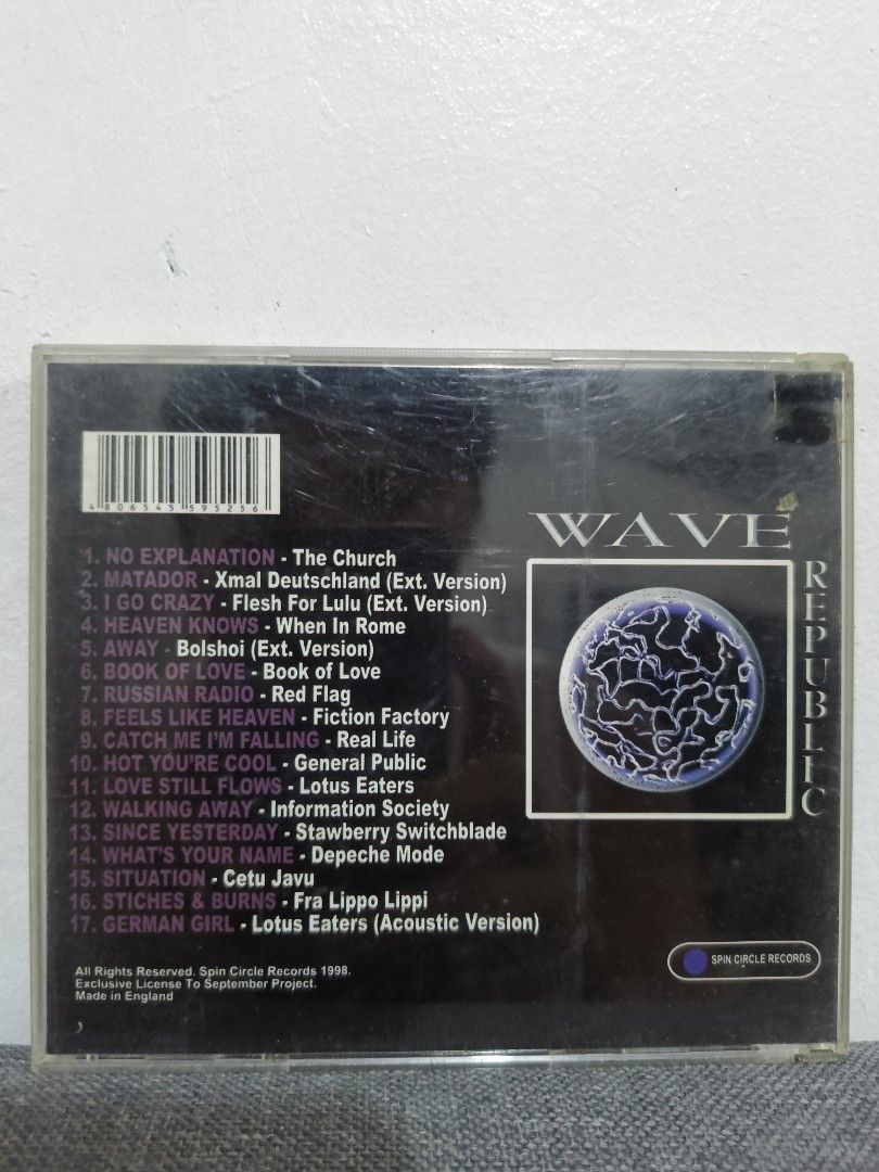 Wave Republic - Wave for a new nation (Category: CDs & DVDs) located in Cavite. Submitted by bodega_ni_kiks11 (Listing ID 1470251743, Image 2). Description: Vintage Music CDs – Compilation / Megamix Pre-owned CDs featuring classic hits from the 90s and 2000s. Good addition to your music collection. Condition as shown in photos. Please manage expectations, these are pre-owned items. Sold as-is. Please check photos before buying..