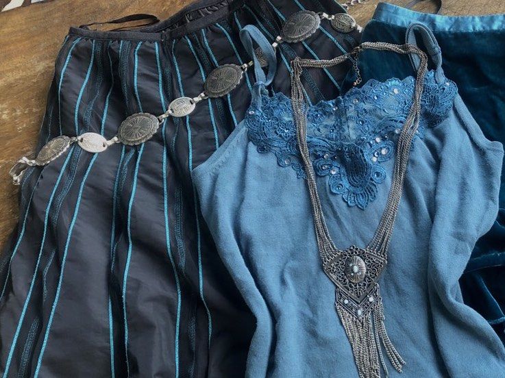 whimsy teal skirt and tank top 2pc set (Category: Skirts) located in Tarlac. Submitted by ellefinds000 (Listing ID 1469600521, Image 1). Description: sequined lace teal tank top s-m w: 14 l:16 black teal skirt l: 25 waist (gartered waist) : can fit 22-36 .