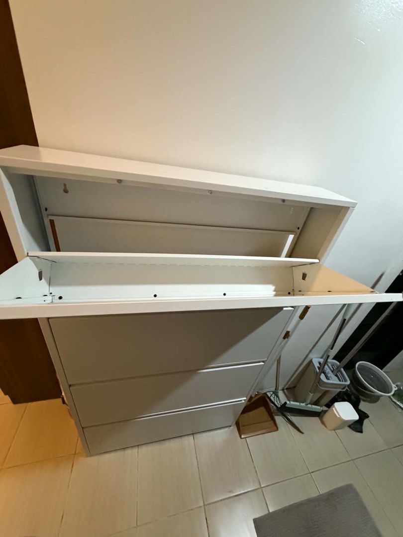 White 4-Tier Slim Shoe Cabinet Storage Rack (Category: Shelves, Cabinets & Racks) located in Mandaluyong City. Submitted by artyreal (Listing ID 1470247371, Image 2). Description: .