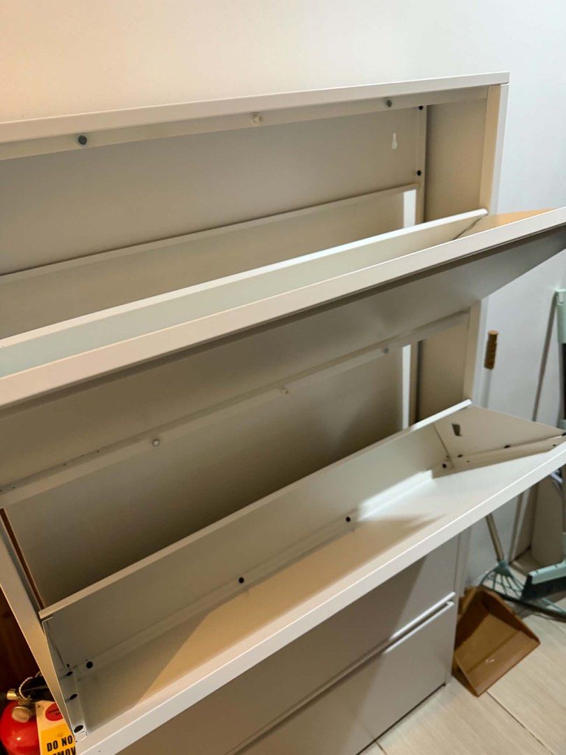 White 4-Tier Slim Shoe Cabinet Storage Rack (Category: Shelves, Cabinets & Racks) located in Mandaluyong City. Submitted by artyreal (Listing ID 1470247371, Image 3). Description: .