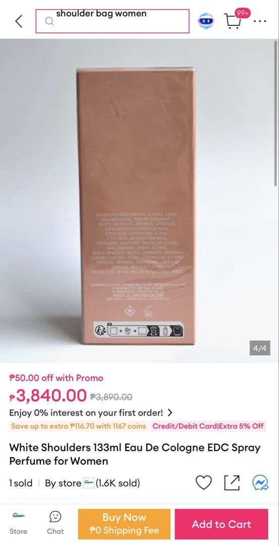 White Shoulders Eau De Cologne Spray (Category: Fragrance & Deodorants) located in Candelaria. Submitted by zillerortsac (Listing ID 1470212084, Image 3). Description: Original (USA Source) - Authentic vintage White Shoulders eau de cologne by Evyan - Generous 2.75 fl oz / 82 ml bottle size - Timeless floral fragrance with classic appeal - Elegant glass bottle featuring a golden cap and embossed cameo detail - Comes with the original pink cardboa