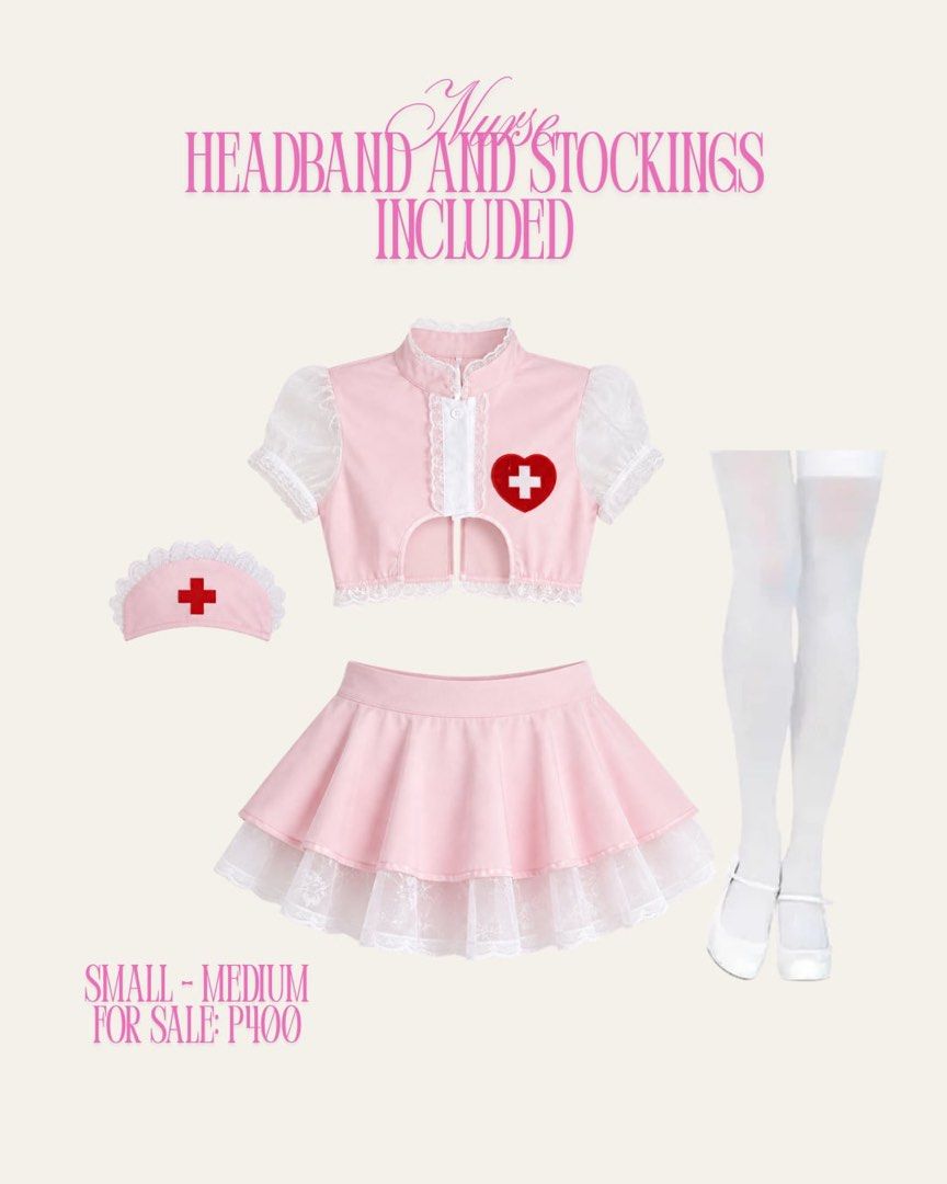 White Swan, Mouse, and Nurse Costume Sets (Category: Sets or Coordinates) located in Manila. Submitted by amaze.exe (Listing ID 1470268657, Image 3). Description: - Price: ₱400 per set - Available Styles: 3 distinct theme options - Sizes: Small to Medium - Inclusions: Matching top, headband, and stockings as pictured - Perfect for: Halloween👻🎃.