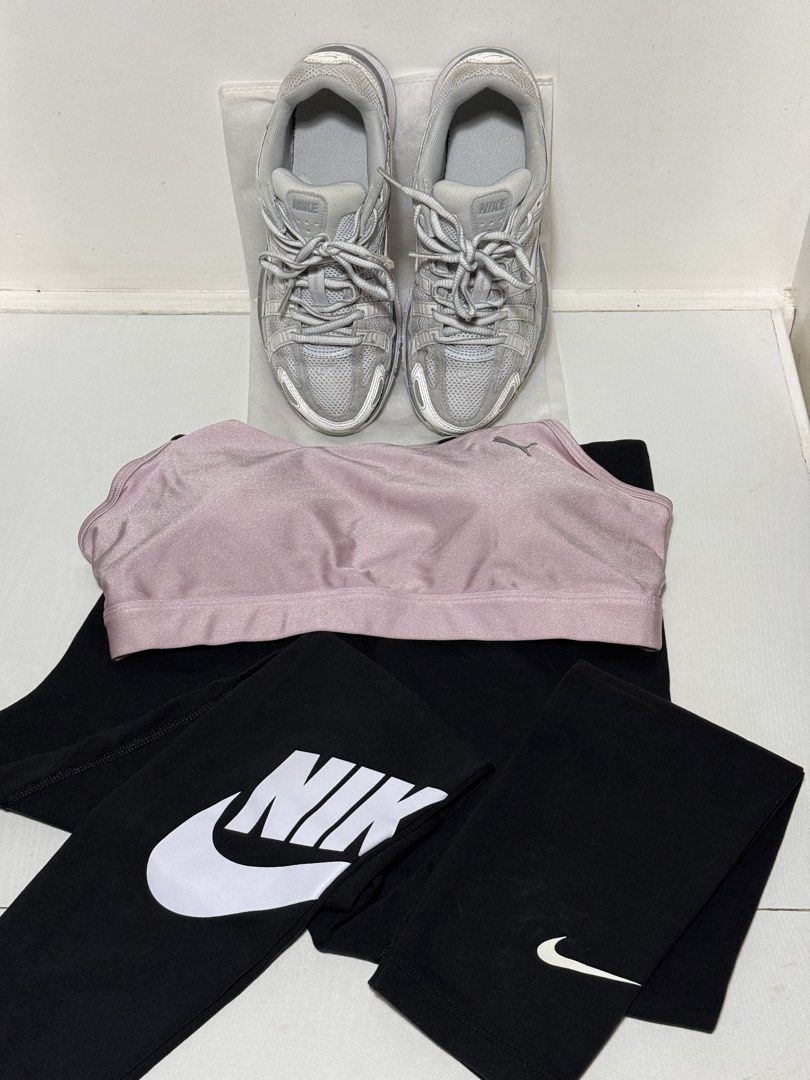 Workout Set: Nike Shoes, Leggings, Puma Bra Bundle (Category: Activewear) located in Makati City. Submitted by thrift.plethora (Listing ID 1470272332, Image 2). Description: Complete Workout Set - PHP 2,300 (Take all or buy individually) - 100% Authentic items - Nike P-6000 Shoes (US Size 6) - 2x Nike Leggings (Size S) - Puma Sports Bra (Size M) - DM for individual prices or to grab the whole set!.