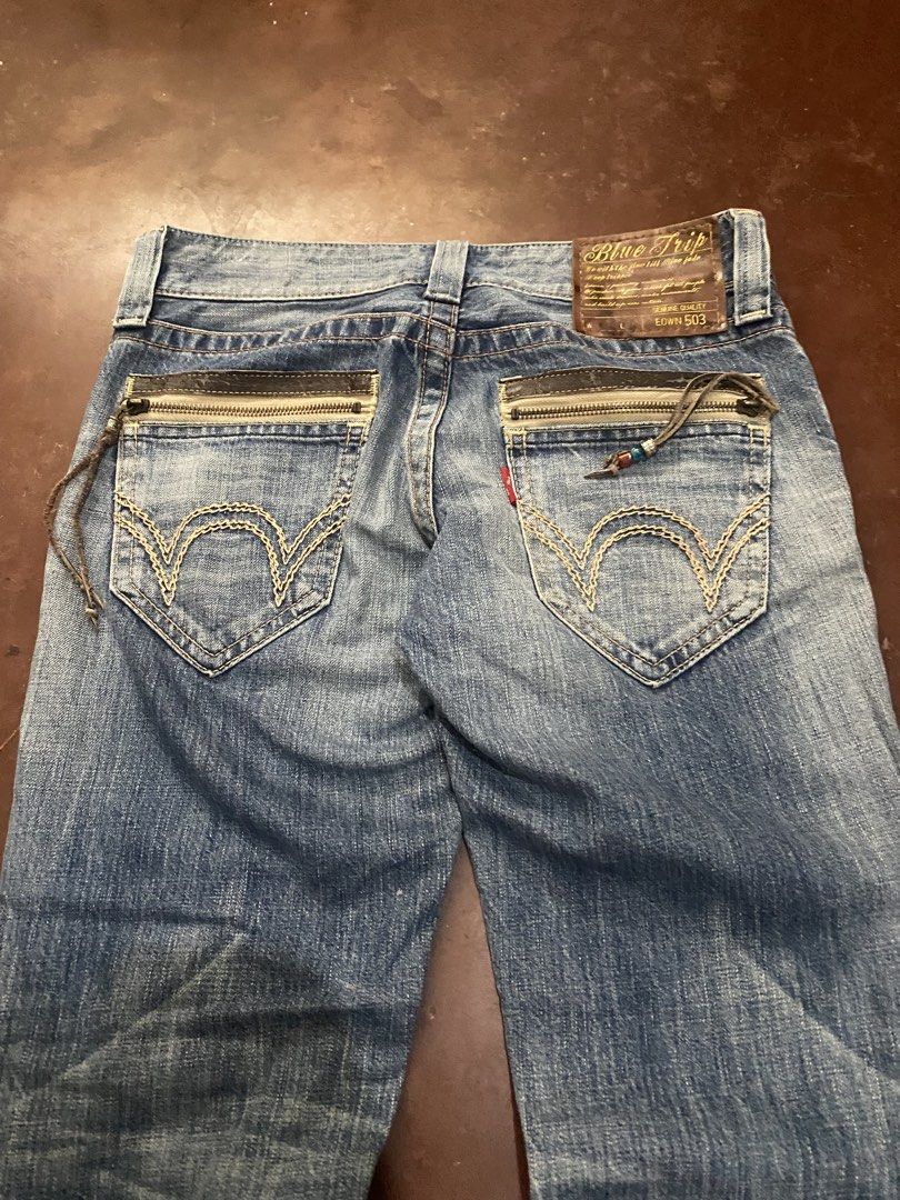 Y2k Edwin Blue Trip Slim (Category: Jeans) located in Malita. Submitted by ronnyboi (Listing ID 1470169349, Image 2). Description: W:31 L:36 T:11 H:7 Mine:350.