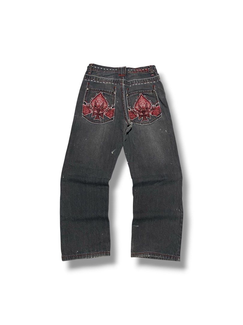 Y2K Jinzu Baggy Pants (Category: Jeans) located in Cavite. Submitted by plankdalooter (Listing ID 1470279959, Image 1). Description: 27-28 waistline 36 length 8 hem repaired ripped and minimal stain dots .