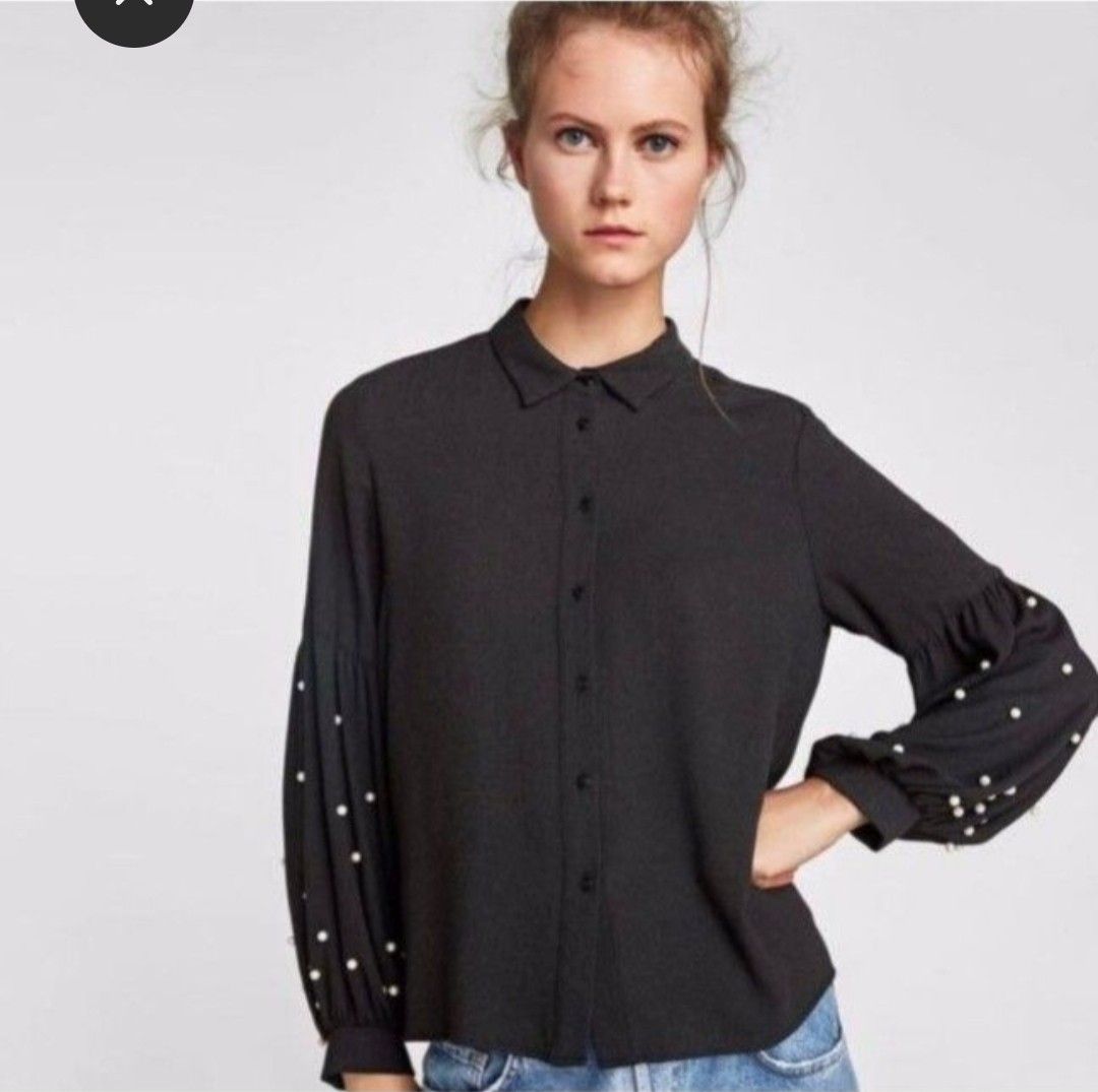 Zara black button down (Category: Longsleeves) located in Caloocan City. Submitted by jensapparel (Listing ID 1470166687, Image 1). Description: no issue, flaws.