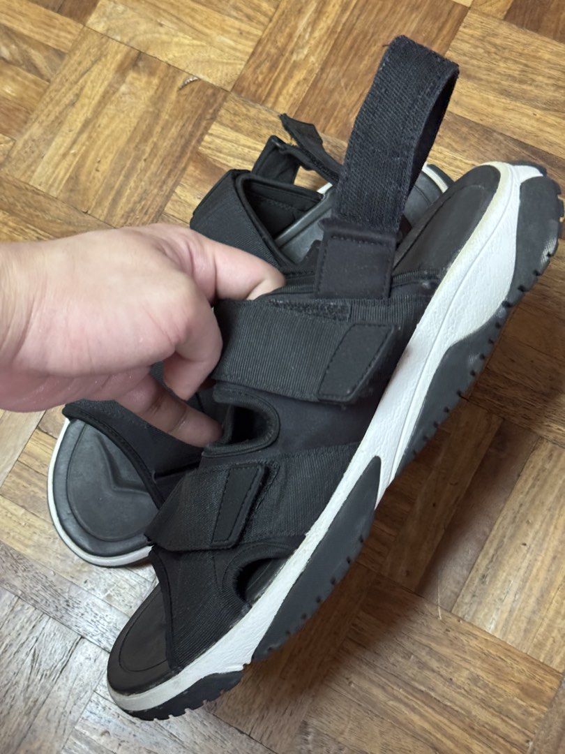 Zara Black Sandals Size 45 (Category: Flats & Sandals) located in Manila. Submitted by seangoart (Listing ID 1470190681, Image 2). Description: - Brand: Zara - Color: Black with chunky white and black sole - Size: 45 (stamped on footbed) - Features: Adjustable velcro straps across front and heel for a secure fit - Condition: Worn a few times, minimal wear on soles - Perfect for: Everyday casual wear in warmer weather.