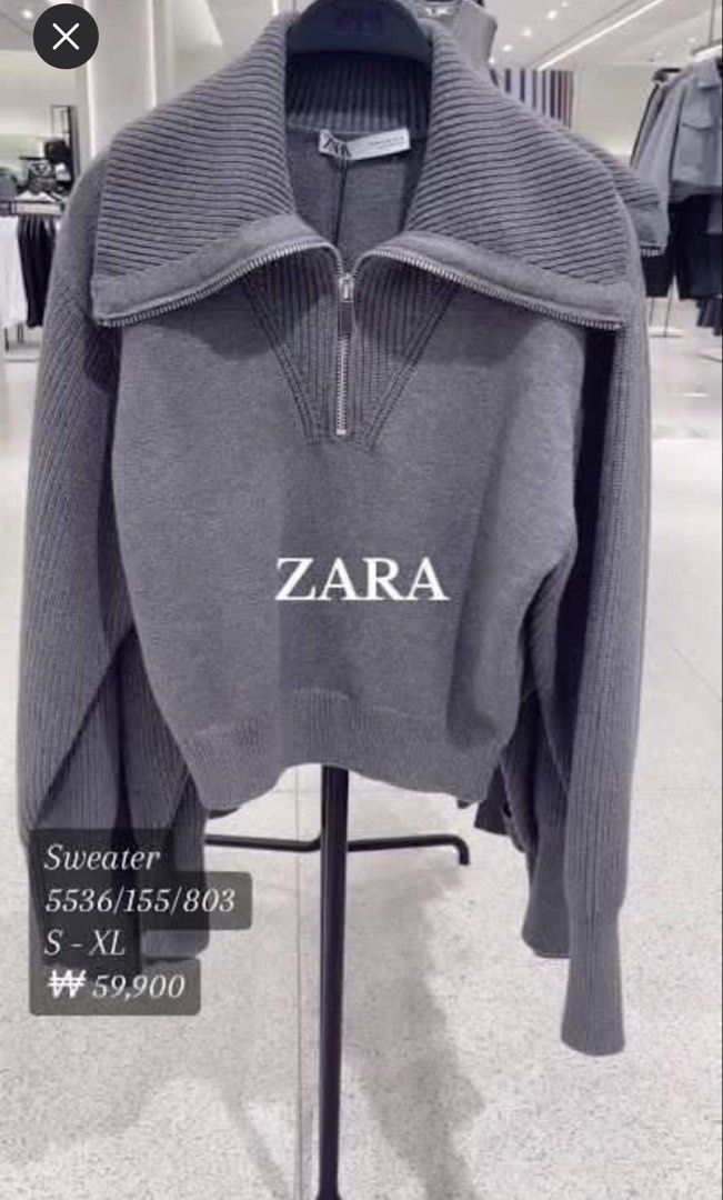 Zara Grey Zip Collar Knit Sweater Large (Category: Longsleeves) located in Dasmarinas. Submitted by triciascloset__ (Listing ID 1470251439, Image 2). Description: - with minor flaws - pls check pic - unused.