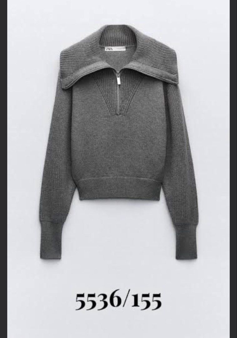 Zara Grey Zip Collar Knit Sweater Large (Category: Longsleeves) located in Dasmarinas. Submitted by triciascloset__ (Listing ID 1470251439, Image 1). Description: - with minor flaws - pls check pic - unused.