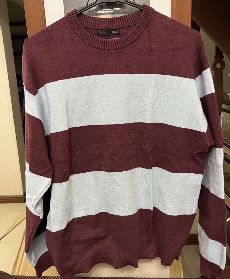 Zara knitted long sleeves (Category: Formal Shirts) located in Bacoor. Submitted by ayit. (Listing ID 1470268068, Image 1). Description: Orig new japan med -large fit Sf inc negotiable - Brand: Zara - Style: Knitted long sleeves with horizontal stripes (Maroon and Light Blue) - Size: Medium (EU 50 / US 40) - Condition: Layered condition 3, well-maintained - Ideal for casual wear, office use, or cold weather.