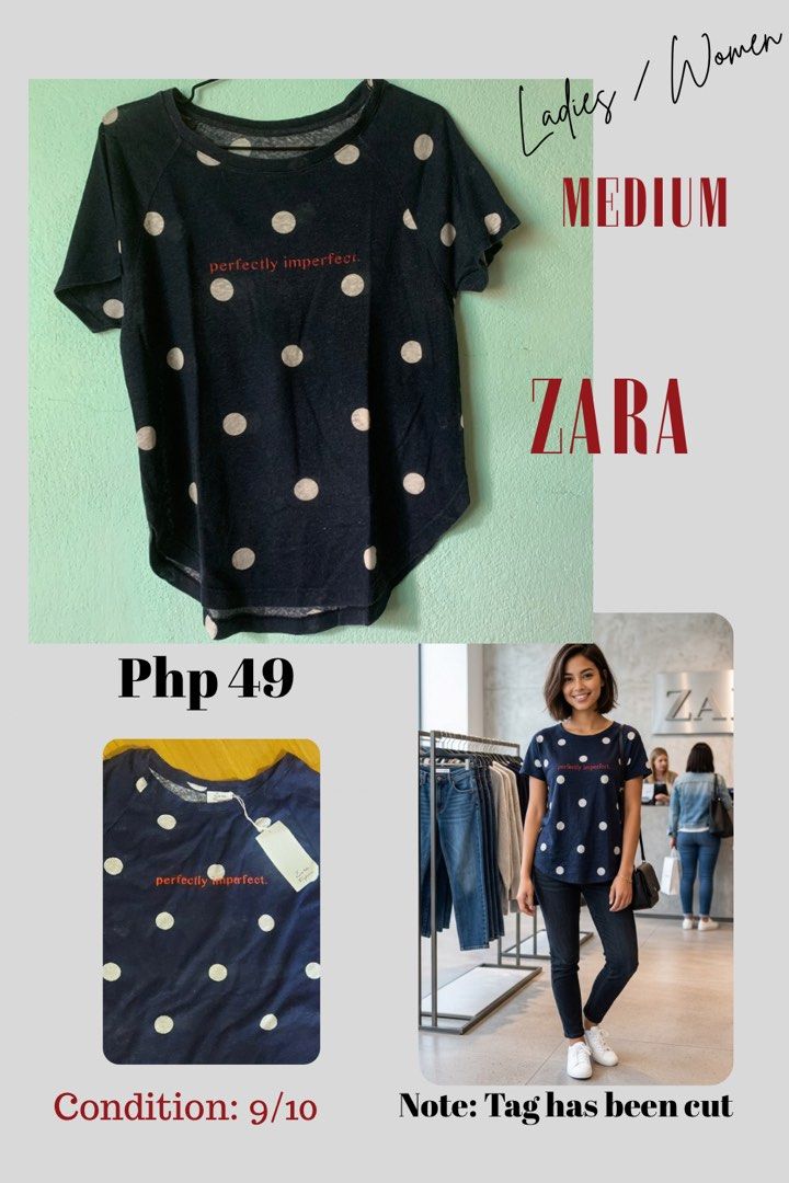 Zara “Perfectly Imperfect” (Category: Others Tops) located in Camalig. Submitted by ryrilim (Listing ID 1470164691, Image 1). Description: 🎄🎅Decluttering 2026 Pre-Christmas Sale! 🎉🎊 📦Shipping will be shouldered by the buyer 🚚 Courier: J&T 🏧 BDO or G Cash Style it like a trendy European with a nice pair of jeans or short and strut your way like wearing Zara, H&M and any other European trendy brands just for less than 50 pesos. .