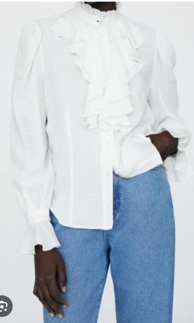 Zara white ruffle victorian blouse (Category: Longsleeves) located in Batangas. Submitted by thevanitychamber (Listing ID 1470347055, Image 1). Description: .