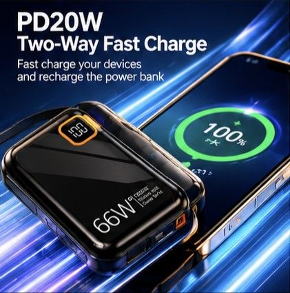 10,000mAh Power Bank with Digital Display & Built-in Cable | Black ...