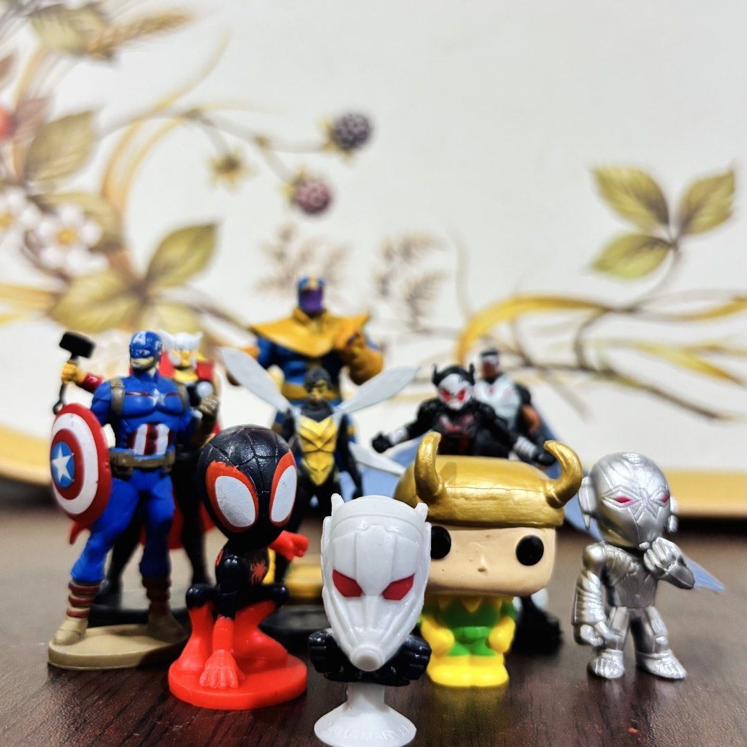 10pcs Marvel Avengers Action Figures Mini Figurines Set (Category: Figurines & Statues) located in Taguig. Submitted by sunnyplaythingsph (Listing ID 1470493084, Image 2). Description: - Set includes 9 detailed Marvel mini figurines: Captain America, Thor, Thanos, Spider-Man, Wasp, Falcon, Ant-Man, Loki, and Ultron - Features classic comic and movie-inspired designs with various dynamic poses - Perfect addition for collectors and display shelves 