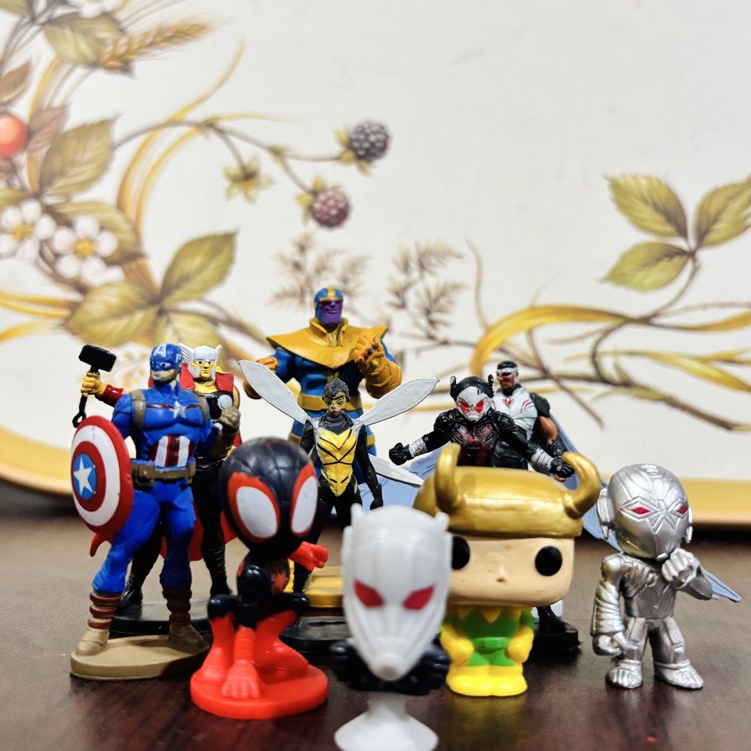 10pcs Marvel Avengers Action Figures Mini Figurines Set (Category: Figurines & Statues) located in Taguig. Submitted by sunnyplaythingsph (Listing ID 1470493084, Image 1). Description: - Set includes 9 detailed Marvel mini figurines: Captain America, Thor, Thanos, Spider-Man, Wasp, Falcon, Ant-Man, Loki, and Ultron - Features classic comic and movie-inspired designs with various dynamic poses - Perfect addition for collectors and display shelves 