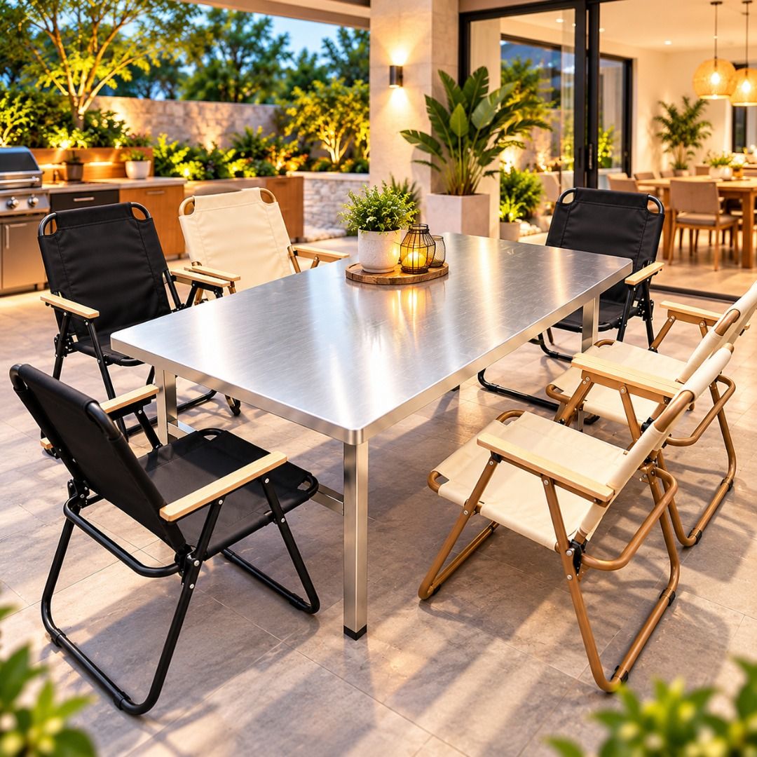 [120cm] Stainless Steel Foldable Dining Table Rust-Free Waterproof No ...