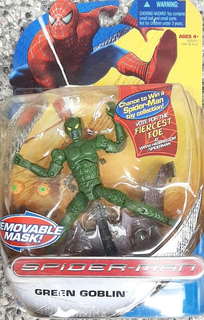 2007 Hasbro Spider-Man 3 Action Figures (Category: Action & Battle Toys) located in Liloan. Submitted by angelyneroberts_171329 (Listing ID 1470448876, Image 1). Description: FOR SALE 2007 Hasbro Spider-Man 3 Action Figures DESCRIPTION : - Released by Hasbro in 2007. - 1:12 scale (6 in. - Green Goblin (with a movable mask). - New Goblin / Harry Osborn (with a sky stick ride figure). - Doc Ock / Otto Octavius (with signpost weapon). - Venom (super