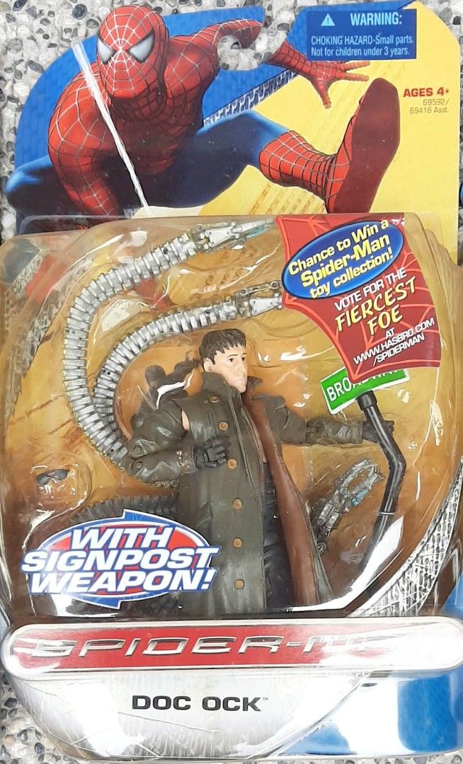 2007 Hasbro Spider-Man 3 Action Figures (Category: Action & Battle Toys) located in Liloan. Submitted by angelyneroberts_171329 (Listing ID 1470448876, Image 3). Description: FOR SALE 2007 Hasbro Spider-Man 3 Action Figures DESCRIPTION : - Released by Hasbro in 2007. - 1:12 scale (6 in. - Green Goblin (with a movable mask). - New Goblin / Harry Osborn (with a sky stick ride figure). - Doc Ock / Otto Octavius (with signpost weapon). - Venom (super