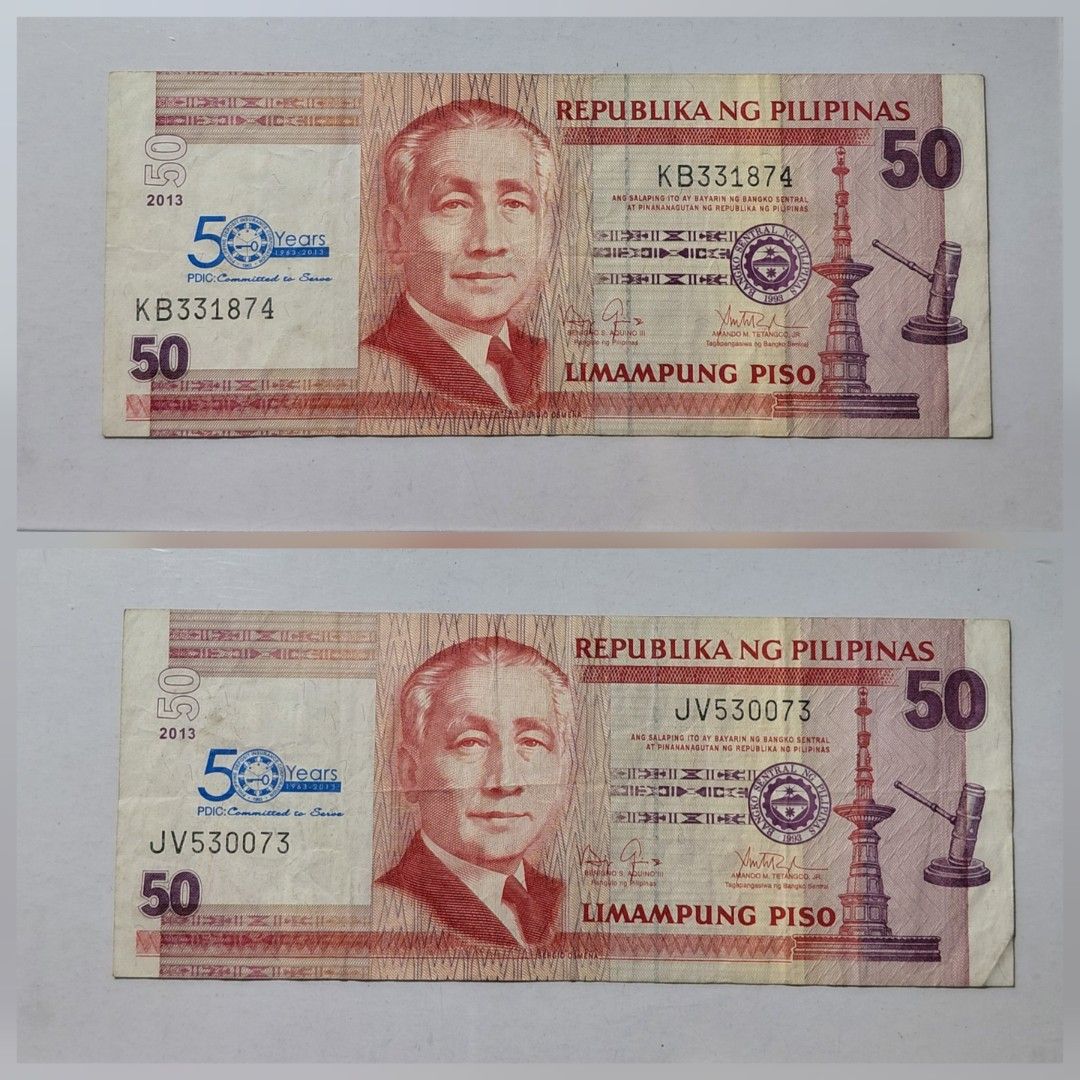 2013 Commemorative 50 Piso Banknote (PDIC 50 Years) (Category: Currency) located in Tagbilaran City. Submitted by bennycollectibles (Listing ID 1470486822, Image 1). Description: •Add an additional 150 for shipping.