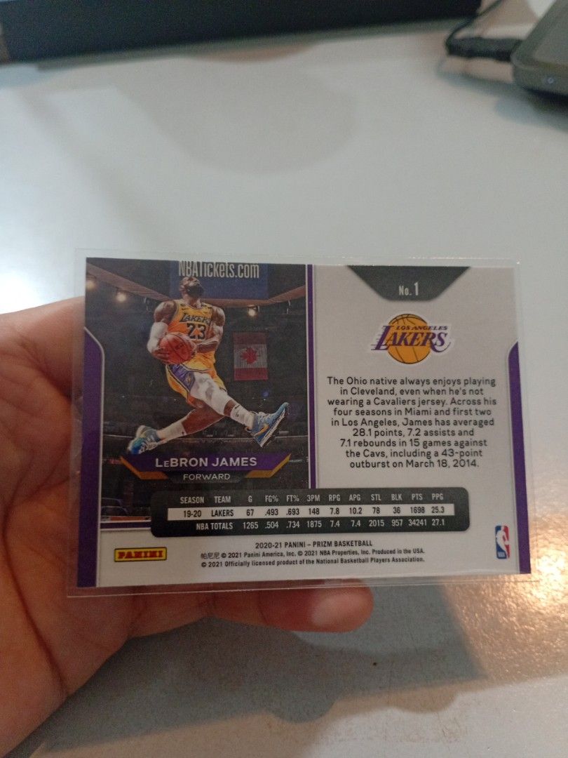 Kobe Rice 2020-21 Panini Prizm LeBron James #1 Kobe Tribute Dunk LA Lakers Base ...