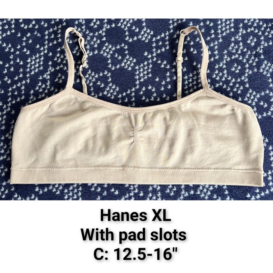 2 PCs Hanes Bralette Bra bundle (Category: Activewear) located in Quezon City. Submitted by all_items_50_each (Listing ID 1470372441, Image 2). Description: 2 PCs Bra Bralette bundle Fits teens, adult XS-S *brand and size is posted, as long as it is readable, measurements via tape measure-laid flat, is also posted *wash before wearing, may have lints, dirt/stains (due to storage), color-bleed stains, esp. light colored, with normal signs of usage