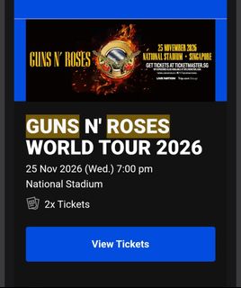 Guns N Roses Singapore 2026 2x Tickets Section 616, Tickets & Vouchers ...