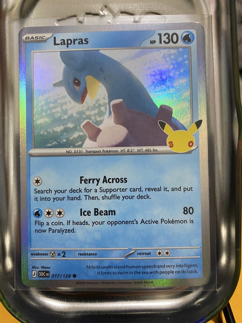 30th Pokemon Anniversary Water common cards (Category: Raw Singles) located in Manila. Submitted by map.b. (Listing ID 1470476992, Image 1). Description: Lapras - 10php | 2pcs available Palkia - 10php | 2pcs available Articuno- 10php | 2pcs available .