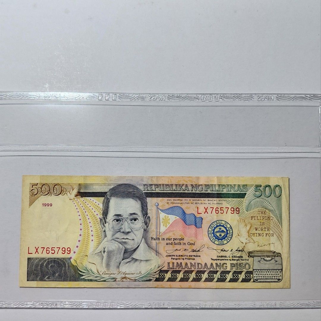 500 Piso Banknote (Category: Currency) located in Tagbilaran City. Submitted by bennycollectibles (Listing ID 1470486101, Image 1). Description: •Add an additional 150 for shipping.