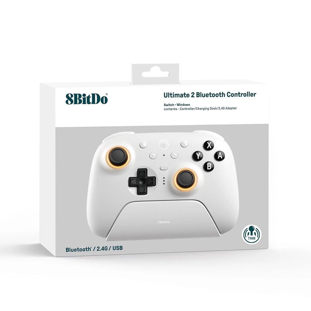 8BitDo Ultimate 2 Bluetooth Controller White (Category: Controllers) located in Singapore. Submitted by jtothej (Listing ID 1470387990, Image 1). Description: - Model: 8BitDo Ultimate 2 Wireless Controller (White) - Compatibility: Nintendo Switch and Windows (via Bluetooth, 2.4G wireless adapter, or USB) - Joysticks: Hall effect joysticks equipped with custom lighting rings - Controls: Standard face buttons, responsive D-pad, and programmable bac