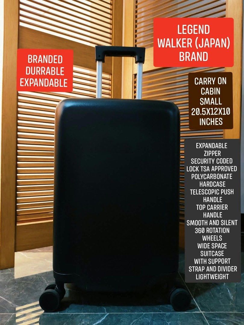 📍 LEGEND WALKER JAPAN📍 (Category: Luggage) located in Manila. Submitted by chaychaii (Listing ID 1470501377, Image 1). Description: 📍 LEGEND WALKER JAPAN📍 ⚡⚡SALE⚡⚡ Imported from japan CABIN,SMALL,HAND CARRY SIZE ✨ MExpandable Zipper ✨Polycarbonate Hardcase ✨Top Carrier Handle ✨Telescopic Push Handle ✨Security coded lock TSA approved ✨Smooth and Silent 360 Rotation wheels hinomoto Japan ✨Wide space Suitcase With Support Strap and Pocket NO ISS